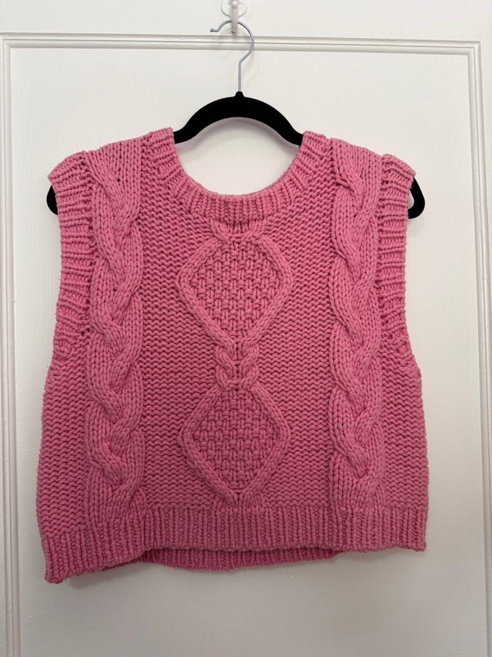 RIXO Pink Cable-Knit Sleeveless V-Neck Sweater Vest